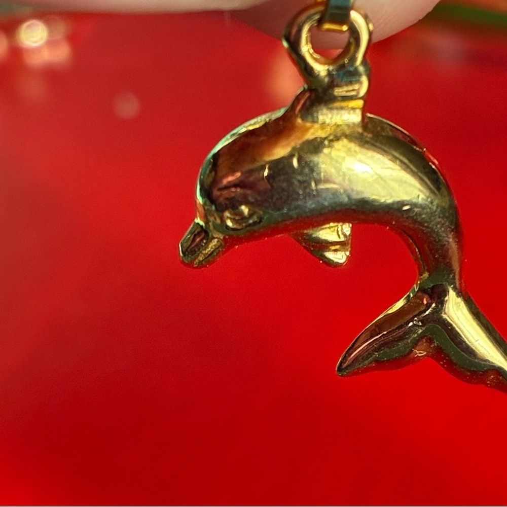 Gold Dolphin Necklace Pendant - Picture 2 of 6